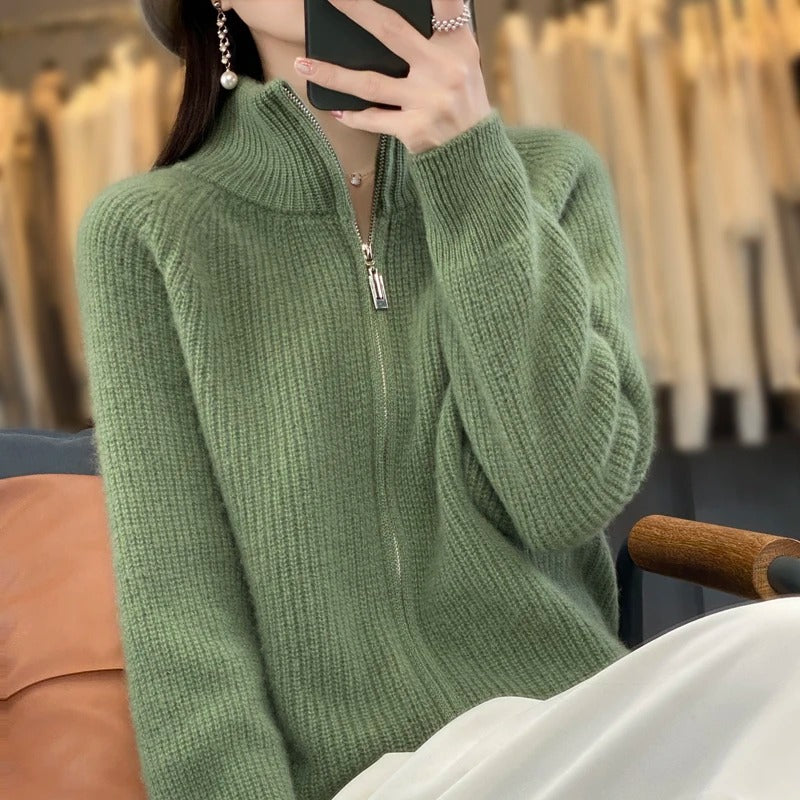 Celine™|Pure Wool Zipper Cardigan
