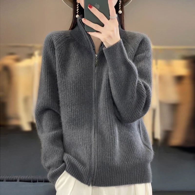 Celine™|Pure Wool Zipper Cardigan