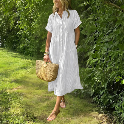 Delilah™|Flattering striped shirtdress