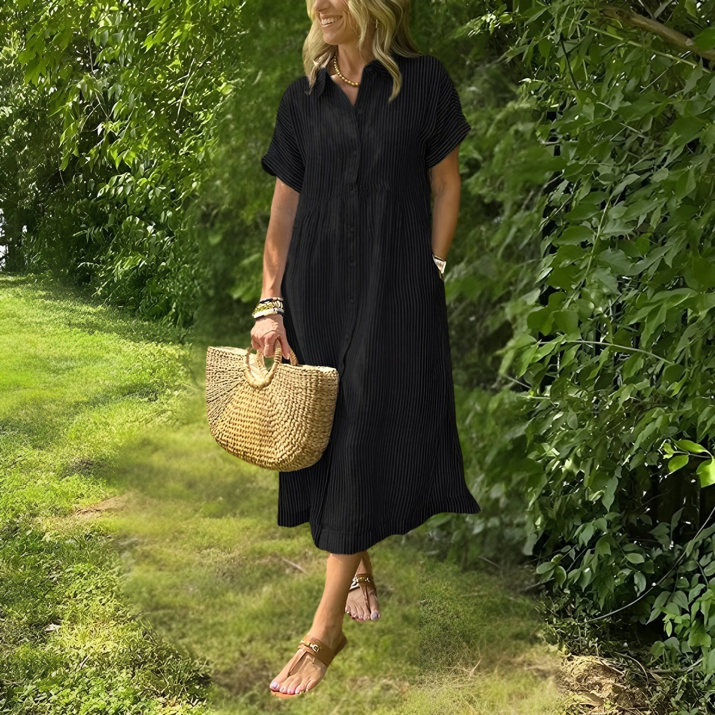 Delilah™|Flattering striped shirtdress